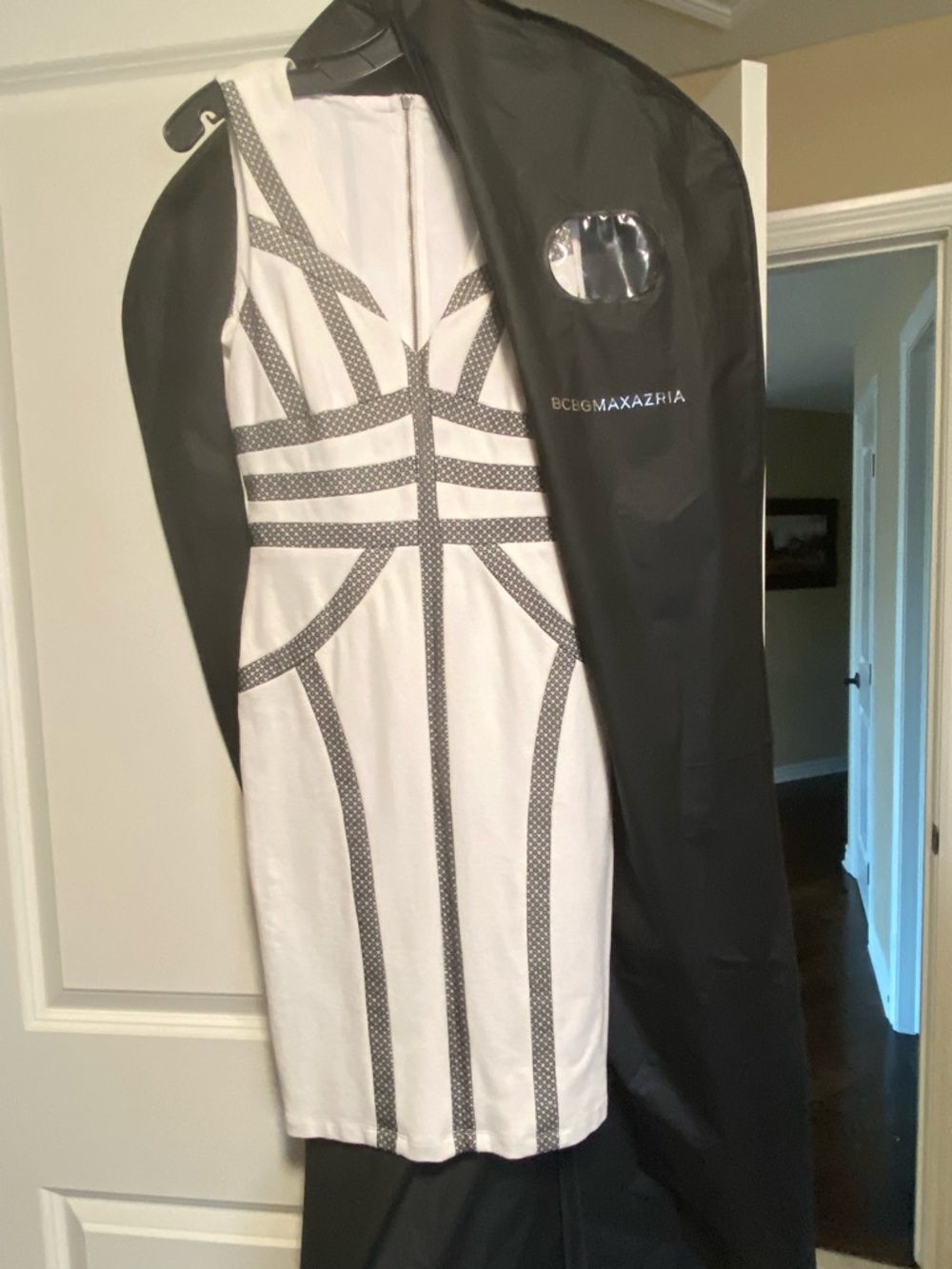 BCBGMaxAzria White Mini Dress with Black Geometric Trim